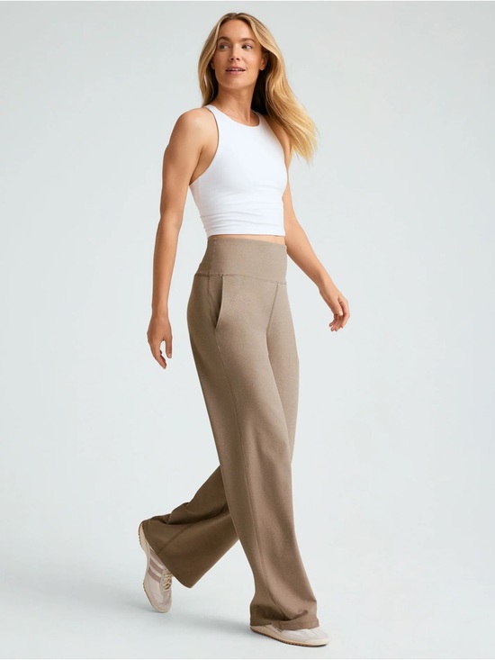 Beyond Yoga Pants - Spacedye Laid Back Wide Leg Pant 31" L Birch Heather